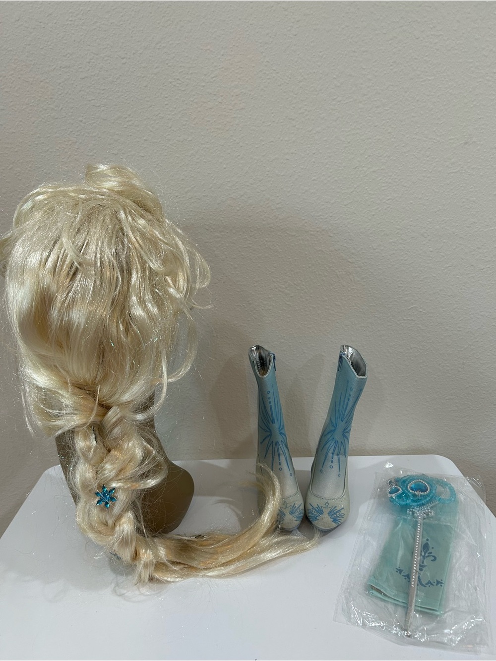 Disney Frozen Elsa Blonde Braid Wig with Blue Boots & Accessories